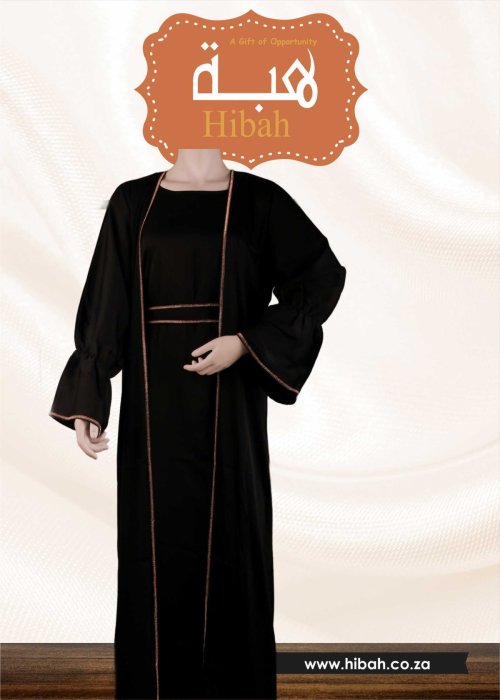 Sham Gold Trim Black Abaya ( 2 piece ) -HA234