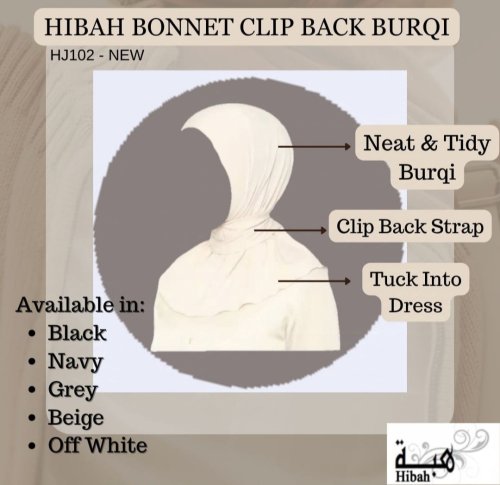 Bonnet Clip Back Burqi ( Turkish Inspired) - HJ102